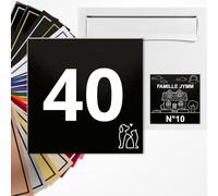 Numéro de rue carré 10x10cm adhésive en PVC - Gravure Laser - 22 Couleurs - Avec ou Sans Motif (Noir mat texte blanc)