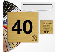 Numéro de rue carré 10x10cm adhésive en PVC - Gravure Laser - 22 Couleurs - Avec ou Sans Motif (Or brossé texte noir)