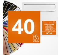 Numéro de rue carré 10x10cm adhésive en PVC - Gravure Laser - 22 Couleurs - Avec ou Sans Motif (Orange texte blanc)