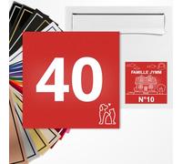 Numéro de rue carré 10x10cm adhésive en PVC - Gravure Laser - 22 Couleurs - Avec ou Sans Motif (Rouge texte blanc)
