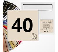 Numéro de rue carré 10x10cm adhésive en PVC - Gravure Laser - 22 Couleurs - Avec ou Sans Motif (Sable texte noir)