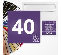Numéro de rue carré 10x10cm adhésive en PVC - Gravure Laser - 22 Couleurs - Avec ou Sans Motif (Violet texte blanc)