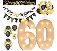 Numéro Géant Lumineux pour Fête - Chiffres et Lettres LED Décoratifs, 3000K Blanc Chaud, Idéal pour Décoration d’Anniversaire, Mariage et Baby Shower (Ensemble Doré 60 Ans,70cm/2.3FT)