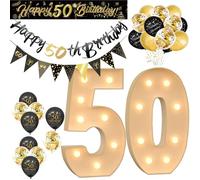 Numéro Géant Lumineux pour Fête - Chiffres et Lettres LED Décoratifs, 3000K Blanc Chaud, Idéal pour Décoration d’Anniversaire, Mariage et Baby Shower (Ensemble Doré 50 Ans,100cm/3FT)