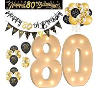 Numéro Géant Lumineux pour Fête - Chiffres et Lettres LED Décoratifs, 3000K Blanc Chaud, Idéal pour Décoration d’Anniversaire, Mariage et Baby Shower (Ensemble Doré 80 Ans,120cm/4FT)