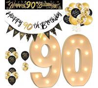 Numéro Géant Lumineux pour Fête - Chiffres et Lettres LED Décoratifs, 3000K Blanc Chaud, Idéal pour Décoration d’Anniversaire, Mariage et Baby Shower (Ensemble Doré 90 Ans,120cm/4FT)