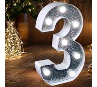 Numéro lumineux LED - Lumières LED avec paillettes, parfaites pour une utilisation comme veilleuse ou pour mariages, anniversaires, décoration de la maison (nombre 3)