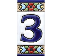 ART ESCUDELLERS Numéro Maison. Carreaux céramique Peints à la Main avec Technique Corde sèche (cuerda seca). Noms, Directions et signalisation. Dessin Flores Mini 7,3 cm x 3,5 cm. (NUMÉRO Tres 3")