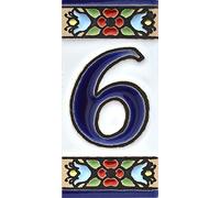 Numéro Maison. Carreaux céramique Peints à la Main avec Technique Corde sèche (cuerda seca). Noms, Directions et signalisation. Dessin Flores Mini 7,3 cm x 3,5 cm. (NUMÉRO Six 6")