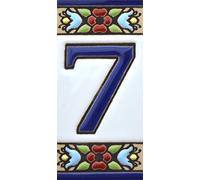 Numéro Maison. Carreaux céramique Peints à la Main avec Technique Corde sèche (cuerda seca). Noms, Directions et signalisation. Dessin Flores Mini 7,3 cm x 3,5 cm. (NUMÉRO Sept 7")