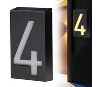Numéros de maison à éclairage solaire pour extérieur, grand numéro d'adresse lumineux à DEL, panneaux d'adresse modernes pour maison, rue, restaurant, étanche, 18,5 cm (numéro 4)