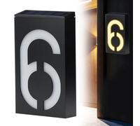 Numéros de maison à éclairage solaire pour extérieur, grand numéro d'adresse lumineux à DEL, panneaux d'adresse modernes pour maison, rue, restaurant, étanche, 18,5 cm (numéro 6)