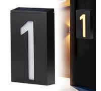 Numéros de maison à éclairage solaire pour extérieur, grand numéro d'adresse lumineux à DEL, panneaux d'adresse modernes pour maison, rue, restaurant, étanche, 18,5 cm (numéro 1)