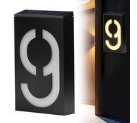 Numéros de maison à éclairage solaire pour extérieur, grand numéro d'adresse lumineux à DEL, panneaux d'adresse modernes pour maison, rue, restaurant, étanche, 18,5 cm (numéro 9)