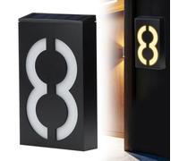 Numéros de maison à éclairage solaire pour extérieur, grand numéro d'adresse lumineux à DEL, panneaux d'adresse modernes pour maison, rue, restaurant, étanche, 18,5 cm (numéro 8)