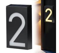 Numéros de maison à éclairage solaire pour extérieur, grand numéro d'adresse lumineux à DEL, panneaux d'adresse modernes pour maison, rue, restaurant, étanche, 18,5 cm (numéro 2)