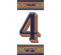 Numéros de maison, carreaux de chiffres et lettres en céramique, motif floral marron, bleu et vert, dimensions : 15 cm x 7,5 cm, 2 à 8 cadres carreaux (numéro 4)