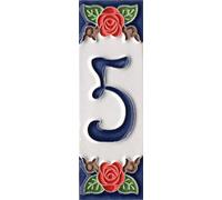 Numéros de maison, carreaux de chiffres et lettres italiens en céramique, motif rose, dimensions : 10 cm x 3,5 cm, 3 à 6 carreaux (numéro 5)