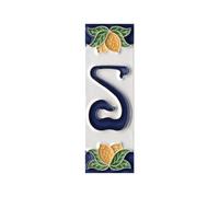Numéros de maison, chiffres et lettres en céramique italienne, motif citron, dimensions du carreau : 10 cm x 3,5 cm (lettre S)