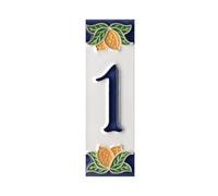 Numéros de maison, chiffres et lettres en céramique italienne, motif citron, dimensions du carreau : 10 cm x 3,5 cm (numéro 1)