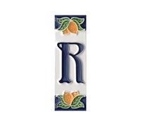 Numéros de maison, chiffres et lettres en céramique italienne, motif citron, dimensions du carreau : 10 cm x 3,5 cm (lettre R)