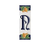 Numéros de maison, chiffres et lettres en céramique italienne, motif citron, dimensions du carreau : 10 cm x 3,5 cm (lettre N)