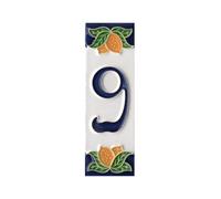 Numéros de maison, chiffres et lettres en céramique italienne, motif citron, dimensions du carreau : 10 cm x 3,5 cm cadres de 3 à 6 carreaux (numéro 9)