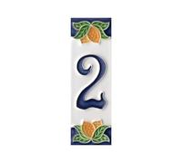 Numéros de maison, chiffres et lettres en céramique italienne, motif citron, dimensions du carreau : 10 cm x 3,5 cm (numéro 2)