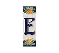 Numéros de maison, chiffres et lettres en céramique italienne, motif citron, dimensions du carreau : 10 cm x 3,5 cm (lettre E)