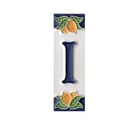 Numéros de maison, chiffres et lettres en céramique italienne, motif citron, dimensions du carreau : 10 cm x 3,5 cm (lettre I)