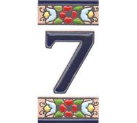 Numéros de maison, chiffres et lettres en céramique, motif cerisier floral, taille des carreaux : 7,5 cm x 3,5 cm, 3 à 10 cadres de carreaux (numéro 7)