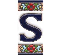 Numéros de maison, chiffres et lettres en céramique, motif cerisier floral, taille des carreaux : 7,5 cm x 3,5 cm, 3 à 10 cadres de carreaux (lettre S)