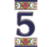 Numéros de maison, chiffres et lettres en céramique, motif cerisier floral, taille des carreaux : 7,5 cm x 3,5 cm, 3 à 10 cadres de carreaux (numéro 5)