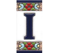 Numéros de maison, chiffres et lettres en céramique, motif floral cerise, taille du carrelage : 7,5 cm x 3,5 cm, cadres de 3 à 10 carreaux (lettre I)