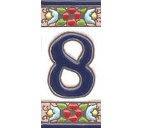 Numéros de maison, chiffres et lettres en céramique, motif floral cerise, taille du carrelage : 7,5 cm x 3,5 cm, cadres de 3 à 10 carreaux (numéro 8)