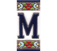 Numéros de maison, chiffres et lettres en céramique, motif floral cerise, taille du carrelage : 7,5 cm x 3,5 cm, cadres de 3 à 10 carreaux (lettre M)