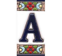 Numéros de maison, chiffres et lettres en céramique, motif floral cerise, taille du carrelage : 7,5 cm x 3,5 cm, cadres de 3 à 10 carreaux (lettre A)