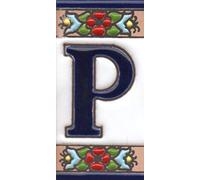 Numéros de maison, chiffres et lettres en céramique, motif floral cerise, taille du carrelage : 7,5 cm x 3,5 cm, cadres de 3 à 10 carreaux (lettre P)