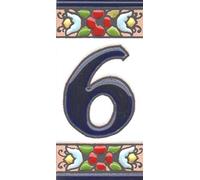 Numéros de maison, chiffres et lettres en céramique, motif floral cerise, taille du carrelage : 7,5 cm x 3,5 cm, cadres de 3 à 10 carreaux (numéro 6)