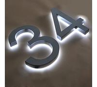 Numéros de maison éclairés, numéros de maison à LED rétroéclairés, numéro de plaque de maison à LED flottante 3D. Lumière blanche.