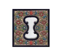 Numéros de maison en céramique avec chiffres et lettres - Motif floral rouge, bleu et vert - Dimensions : 11 cm x 5,5 cm - Cadres de 2 à 7 carreaux (extrémités complètes)