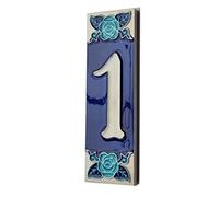 Numéros de maison en céramique peinte à la main avec chiffres et lettres italiens en céramique phosphorescente Motif roses 15 x 5 cm (numéro 1)
