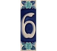 Numéros de maison en céramique peinte à la main avec chiffres et lettres italiens en céramique phosphorescente Motif roses 15 x 5 cm (numéro 6)