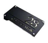 Numéros de maison extérieurs - Plaque de découpe 3D personnalisée pour extérieur et résidentiel - Noir (texte doré), 12 x 18 cm