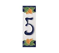 Numéros de maison italiens en céramique avec chiffres et lettres - Motif citron - Taille des carreaux : 10 cm x 3,3 cm (lettre F) (numéro 5)