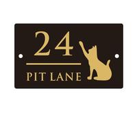 Numéros de maison personnalisés pour l'extérieur, panneau personnalisé pour maison pour chat, numéro de porte en acrylique pour extérieur 3D flottant élégant plaque d'adresse de rue (40 x 20 cm, gris