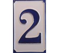 Numéros de maison simples en céramique italienne peints à la main Bleu et blanc 11 cm x 7 cm (numéro 2)