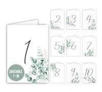 Numéros de Table de Mariage 1 à 10 - Décoration pour Anniversaire, Fête, Réception, Événements, Restauration (Eucalyptus Vert)