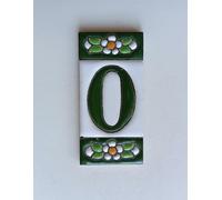 Numéros et lettres de maison en carreaux de céramique, motif floral vert, taille du carreau : 7,5 cm x 3,5 cm, 2 à 6 cadres de carreaux (carreau numéro 0)