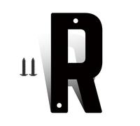 Numéros maison modernes en fer 3/4/5/6/7/8 pouces avec vis numéros porte noirs en fer chiffres 0 à 9 lettres A à Z numéros d'adresse 3D imperméables décoratifs pour l'extérieur boîte aux lettres(R,4in